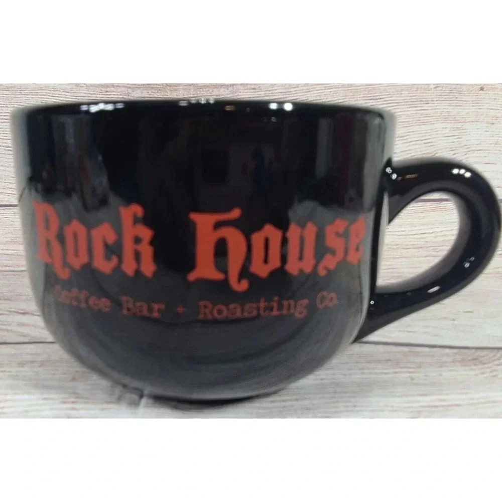 Rock House Coffee Bar Roasting Company Mug Cup Black Red 3.5"